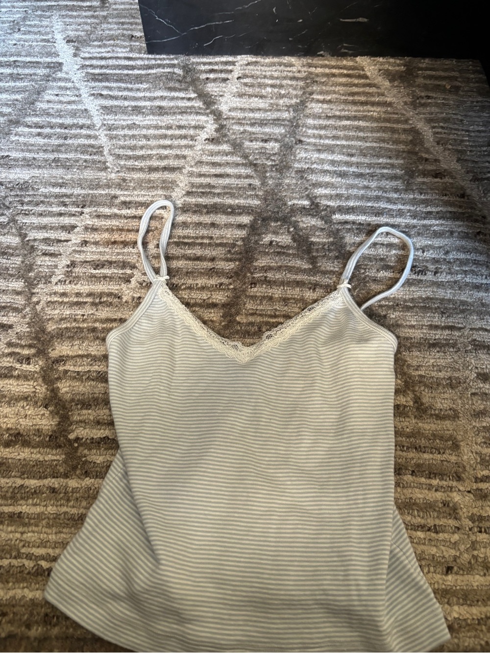 Brandy Melville Light Blue & White Striped Lace-Trim Cami Tank